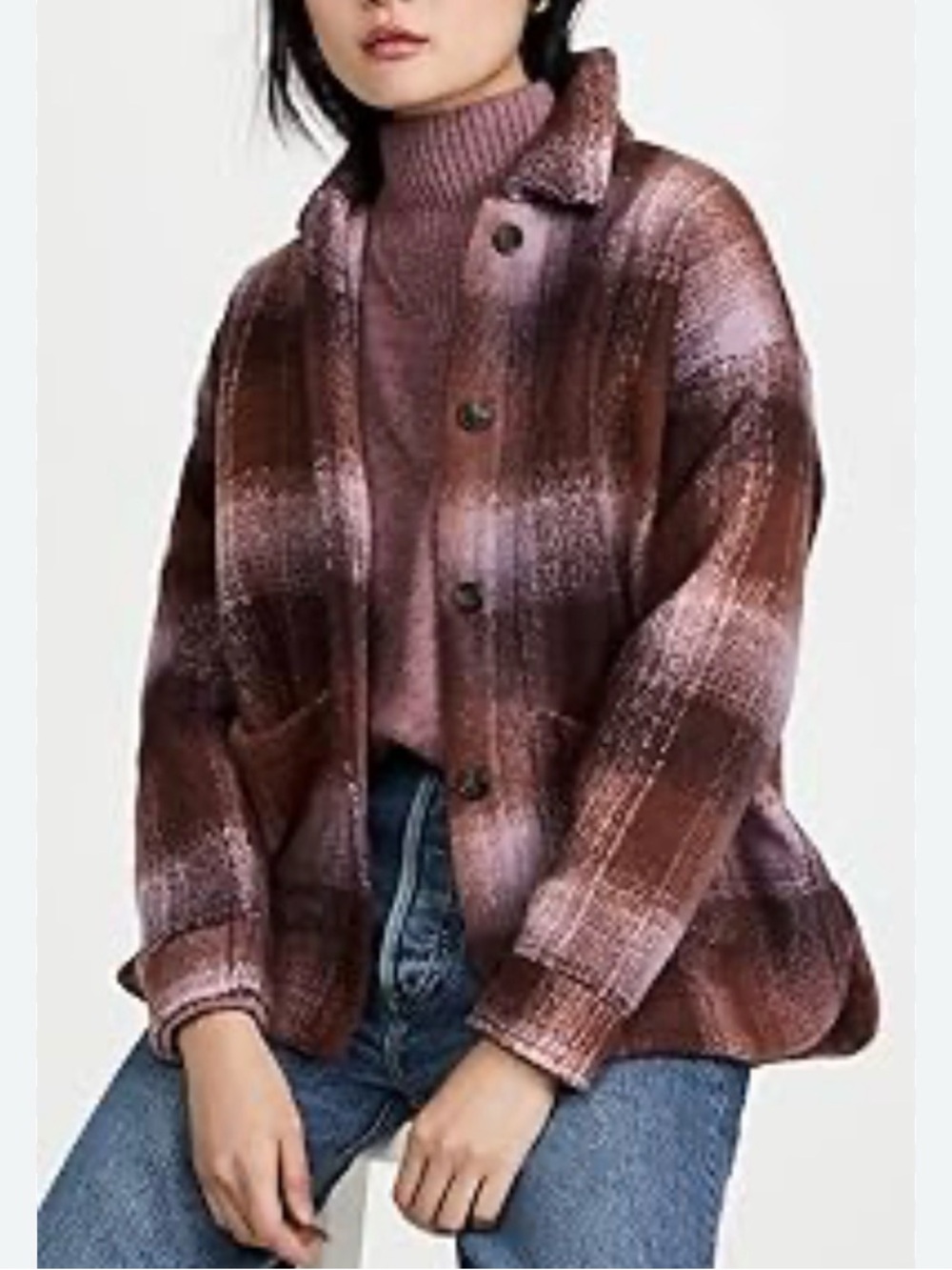 Madewell cozy cottagecore shirt, jacket plaid in Mauve and Brown Tones medium